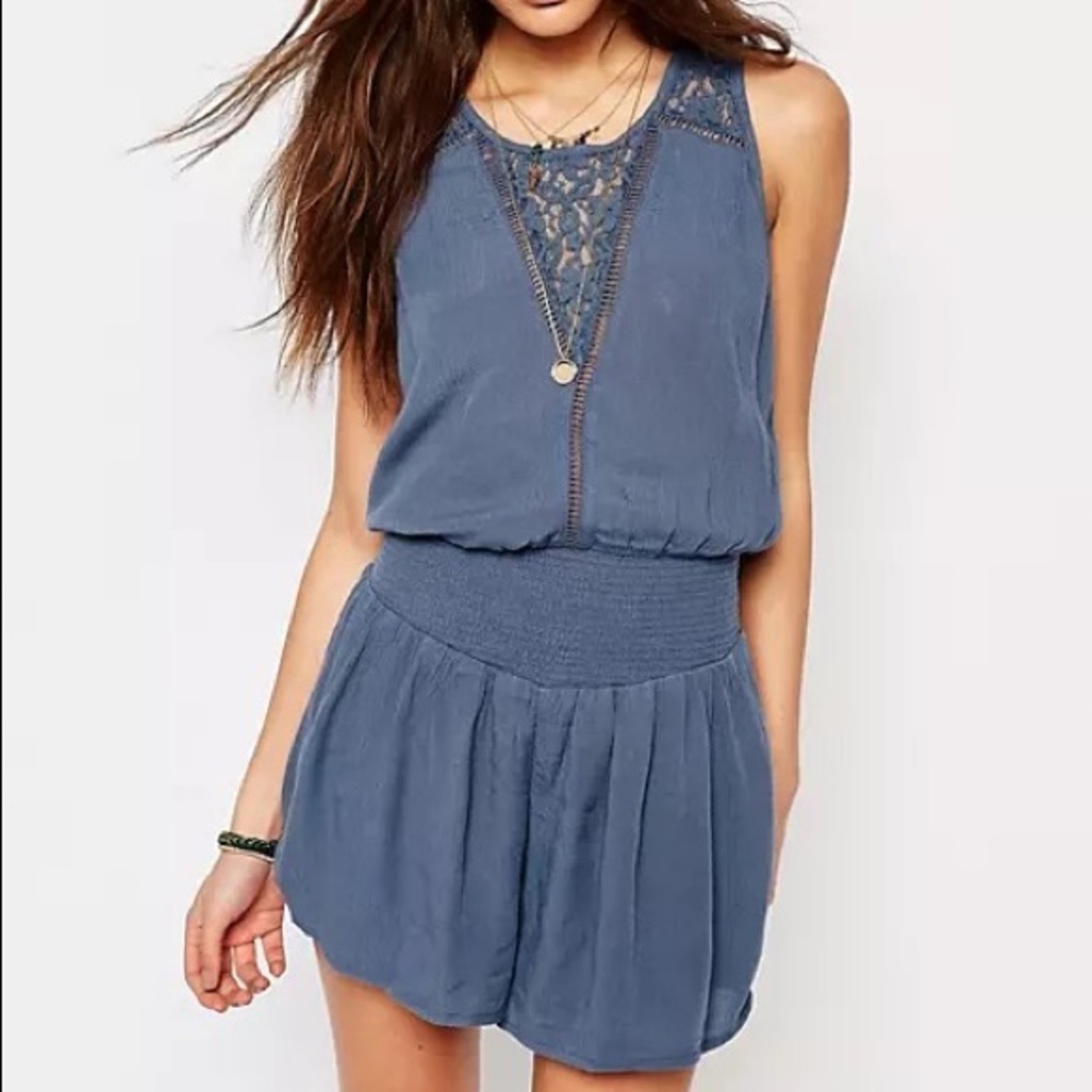 Abercrombie & Fitch Lace Detail Blue Romper